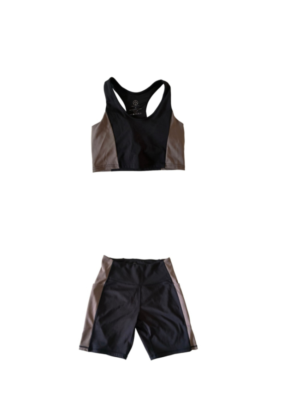 Move theology Sports Bra & Biker Shorts Set Black Brown Size M